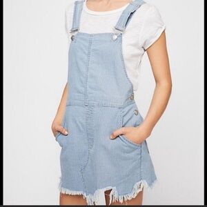 FREE PEOPLE Light Blue Stripes Denim Overall Women’s Dress - Size 10